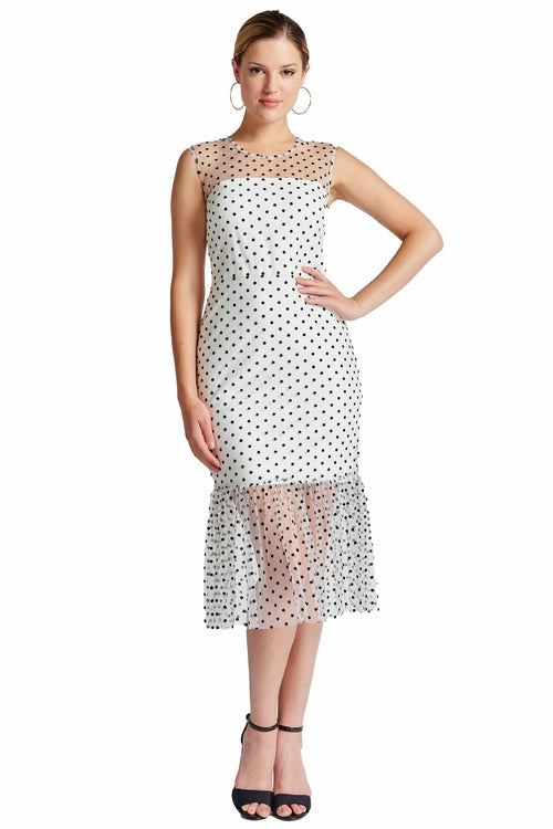 Muse Sleeveless Polka Dot Midi Mesh Dress