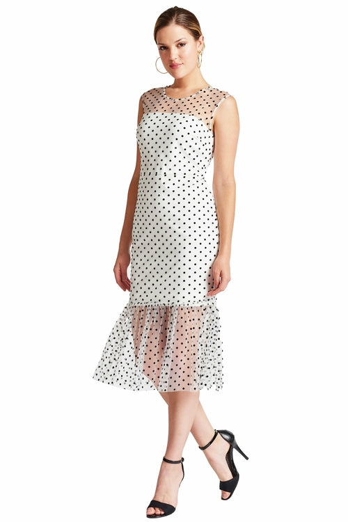 Muse Sleeveless Polka Dot Midi Mesh Dress