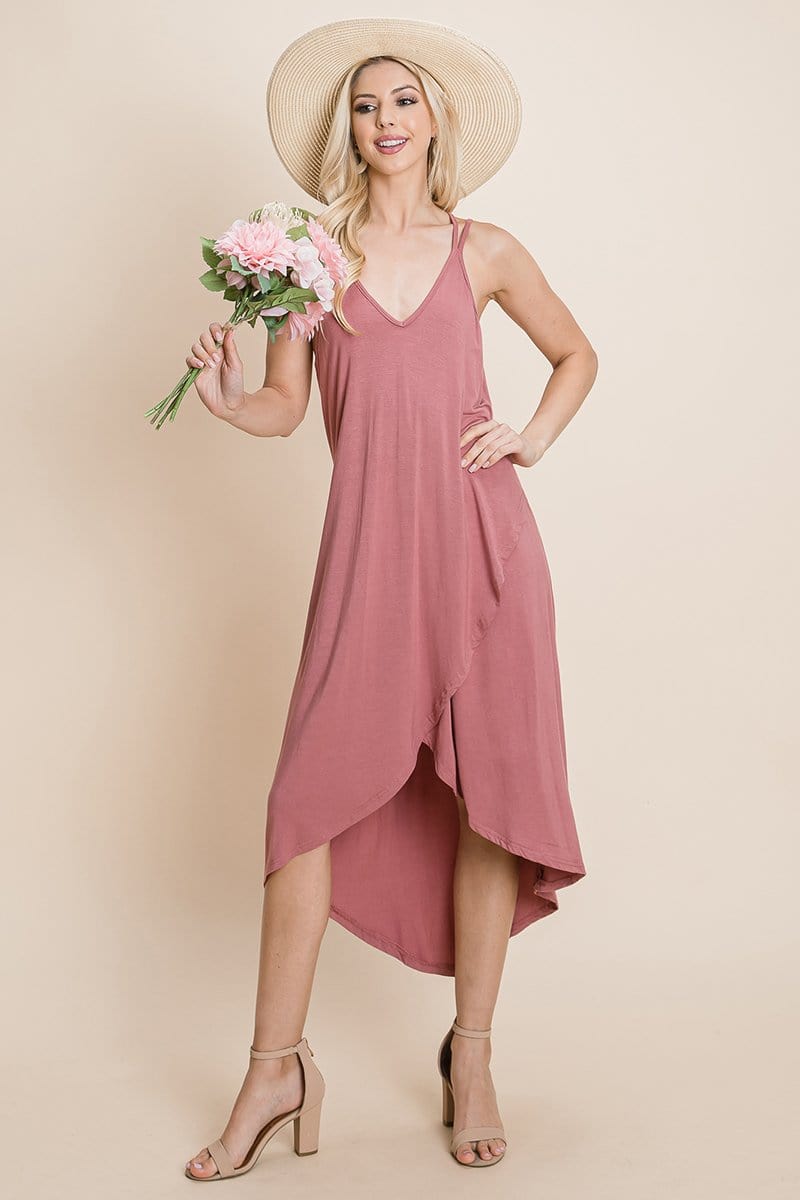 DEEP V Cami High Low Hem Crisscrossing Straps Casual Dress