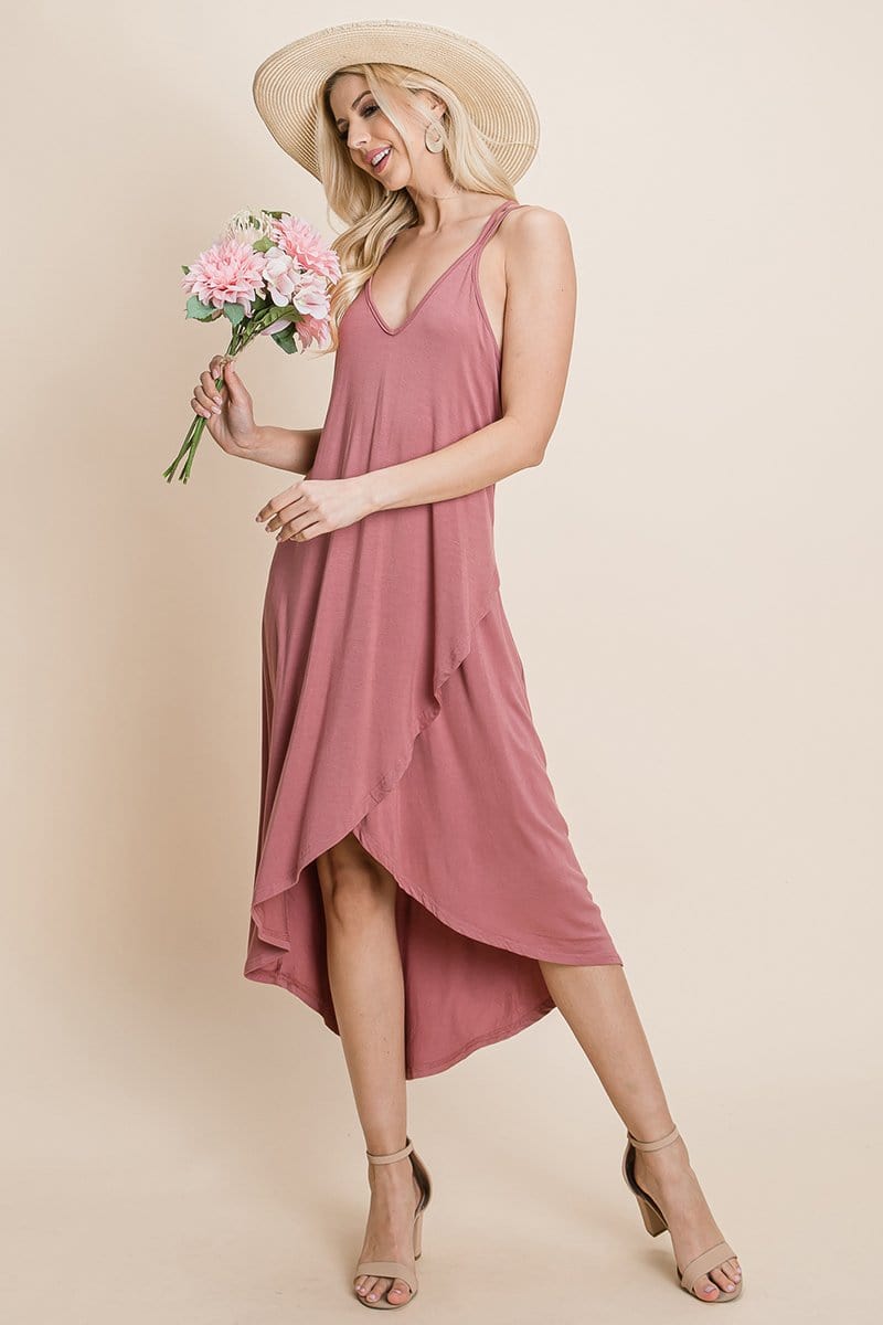DEEP V Cami High Low Hem Crisscrossing Straps Casual Dress