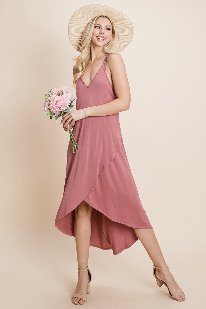 DEEP V Cami High Low Hem Crisscrossing Straps Casual Dress