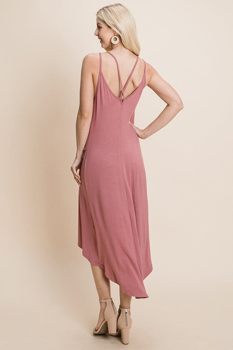 DEEP V Cami High Low Hem Crisscrossing Straps Casual Dress
