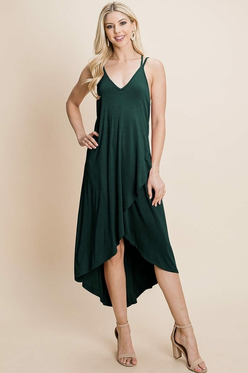 DEEP V Cami High Low Hem Crisscrossing Straps Casual Dress