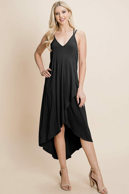 DEEP V Cami High Low Hem Crisscrossing Straps Casual Dress