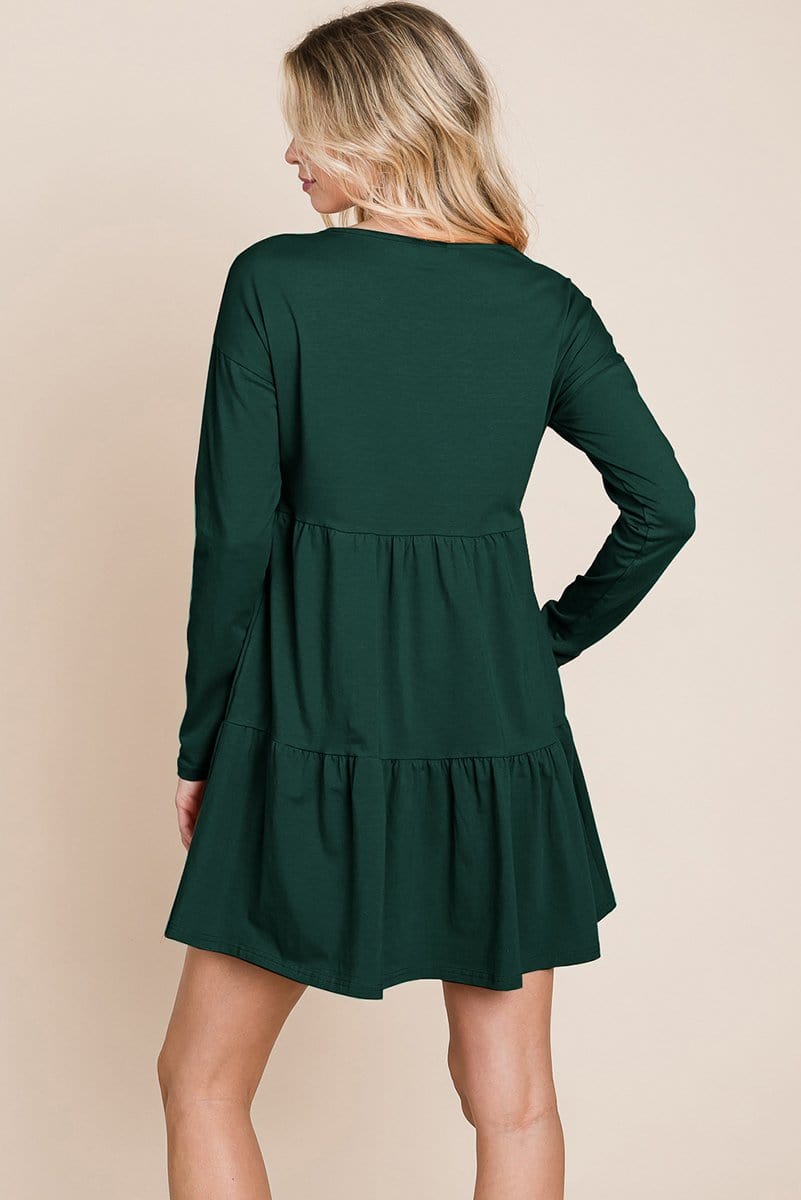 Joia Front Button Long Sleeve Pleated Swing Dress