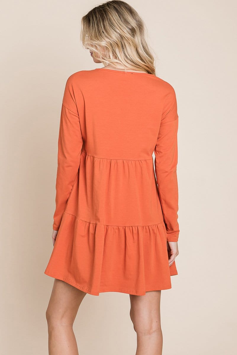 Joia Front Button Long Sleeve Pleated Swing Dress