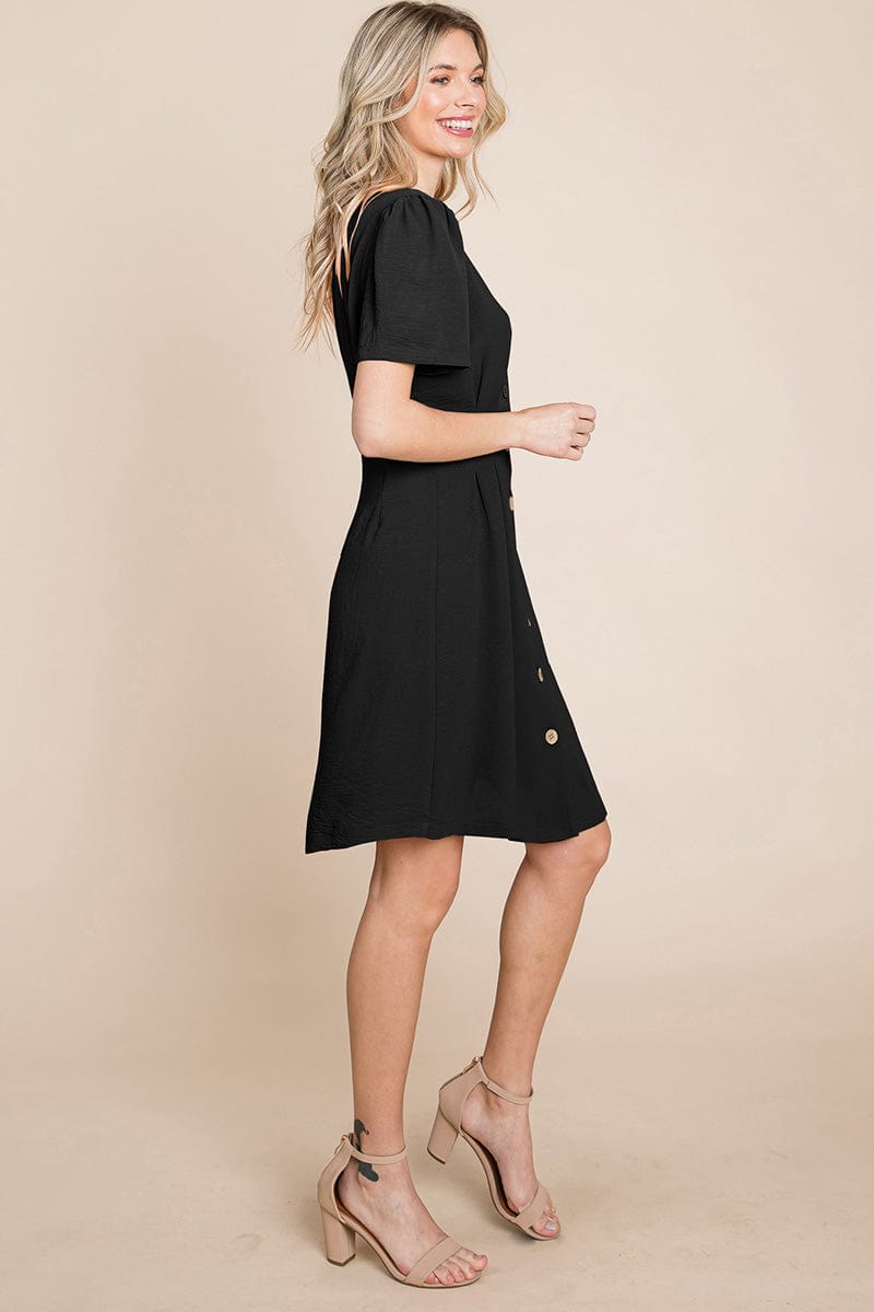 GIA Solid Pleated Button Down Shirt Dress
