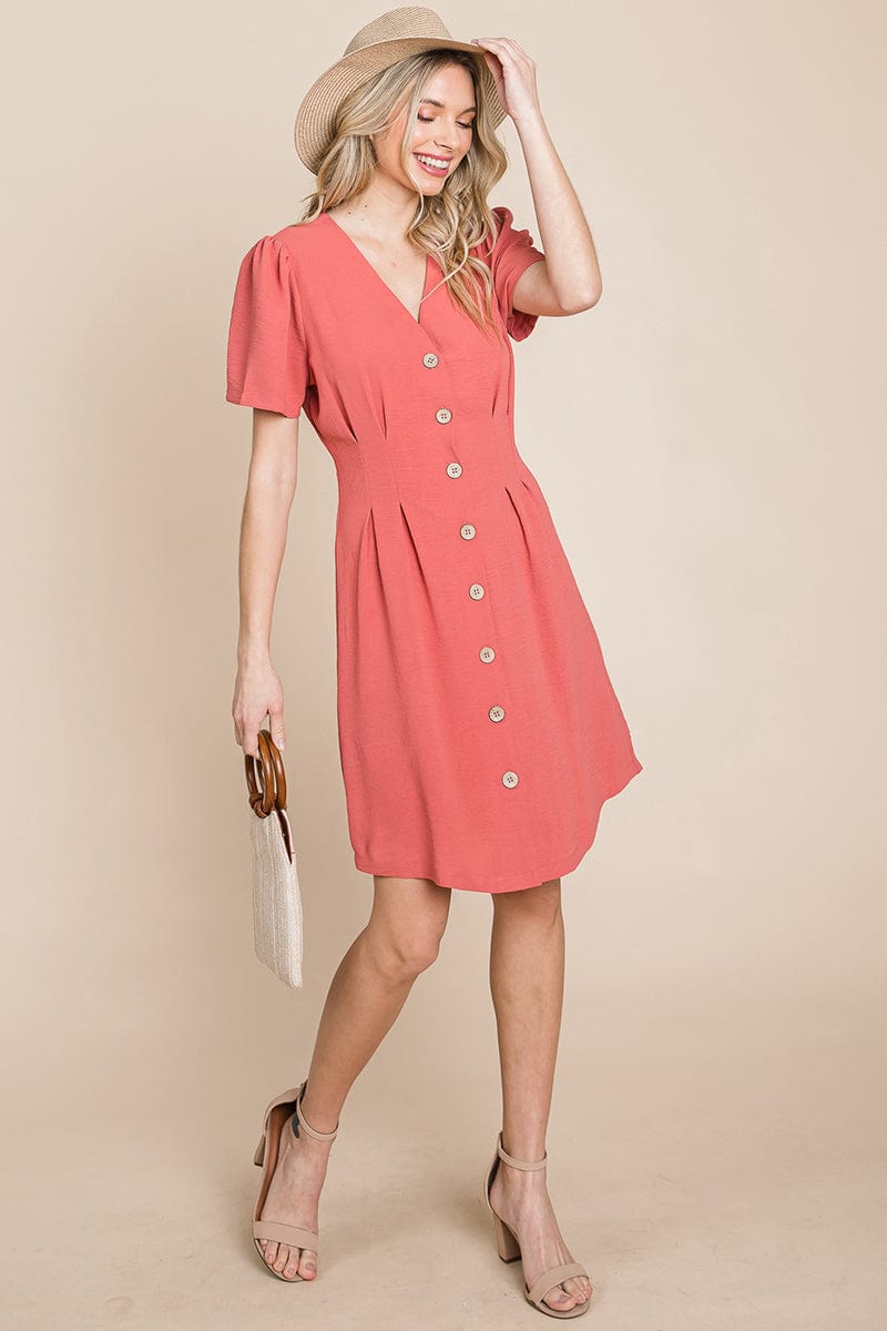 GIA Solid Pleated Button Down Shirt Dress