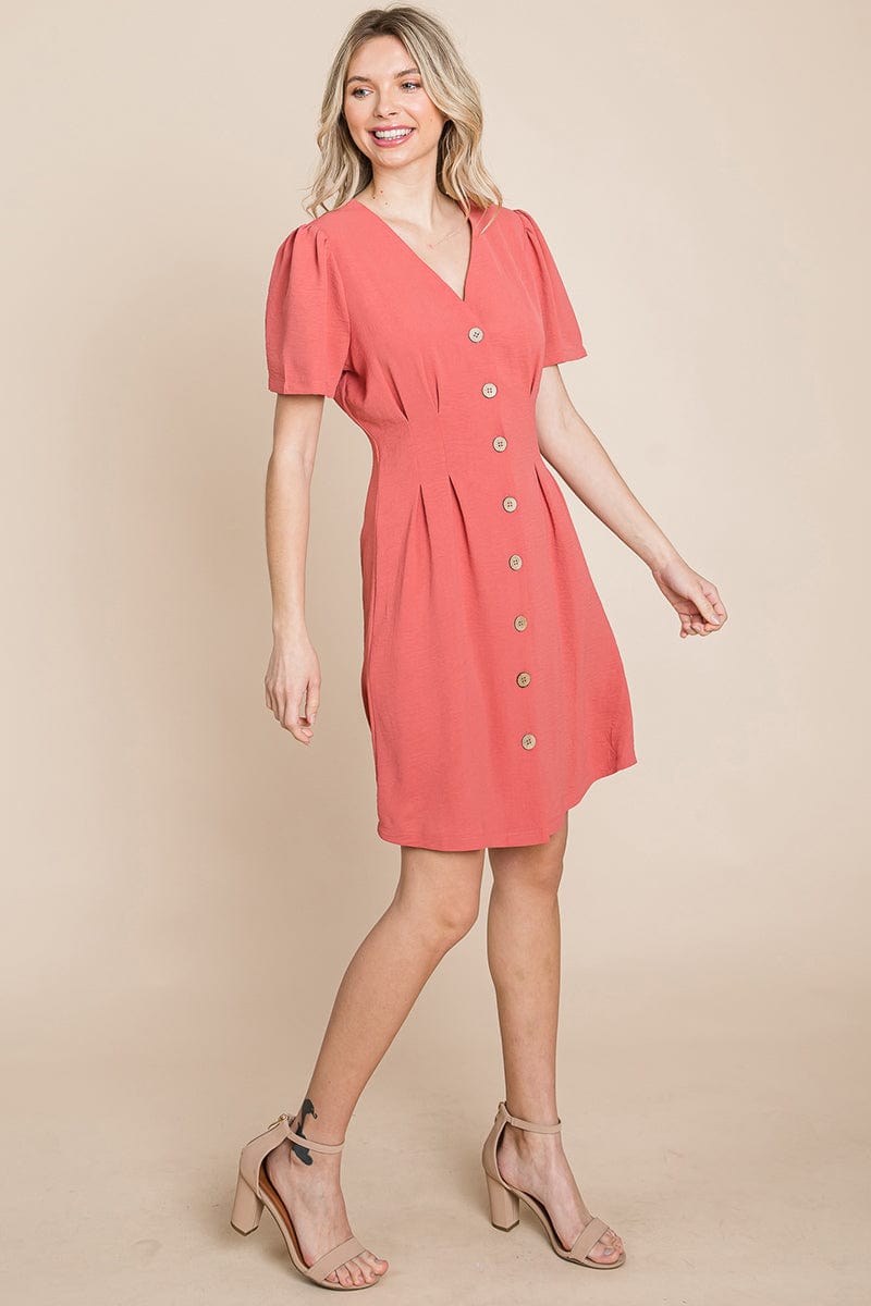 GIA Solid Pleated Button Down Shirt Dress