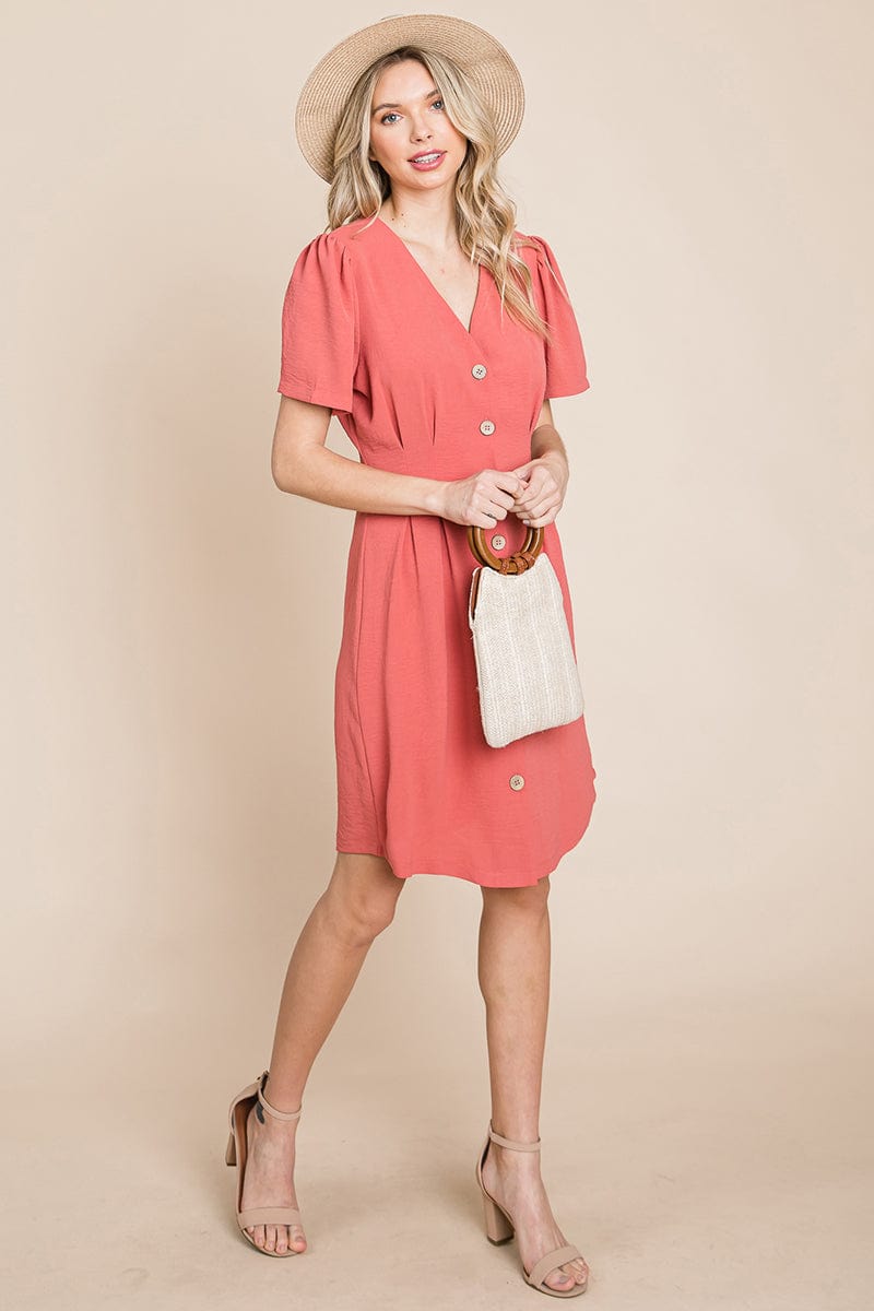 GIA Solid Pleated Button Down Shirt Dress