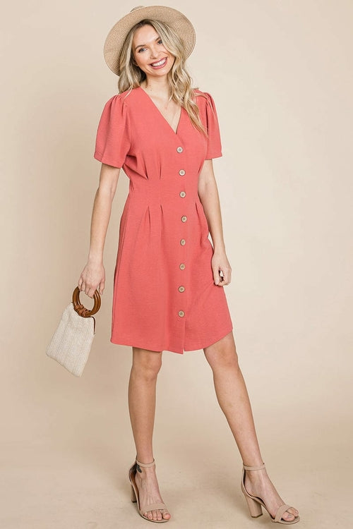 GIA Solid Pleated Button Down Shirt Dress