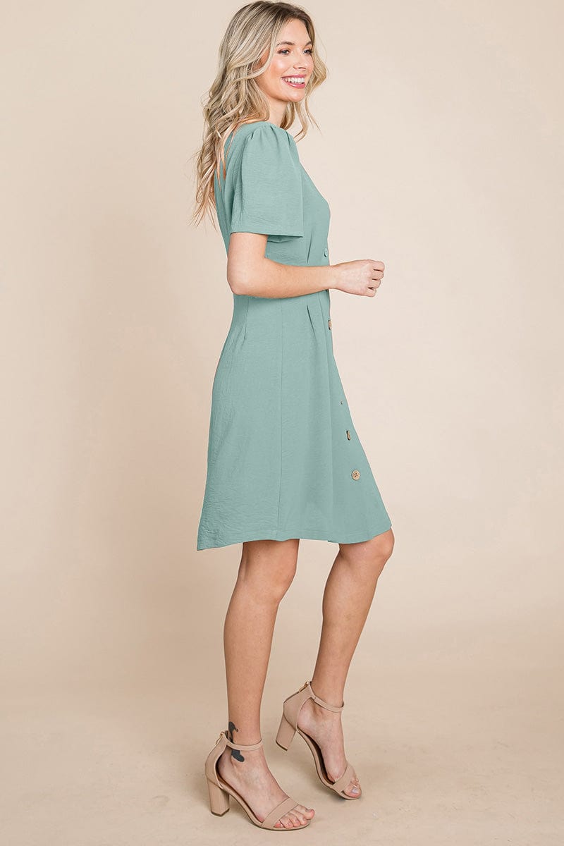 GIA Solid Pleated Button Down Shirt Dress