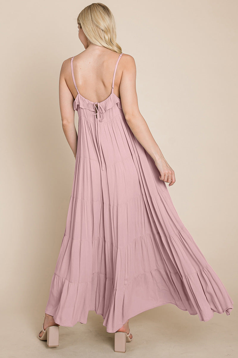 LISA Tiered Tie Strap Cami Maxi Dress