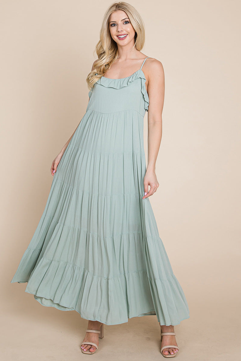 LISA Tiered Tie Strap Cami Maxi Dress