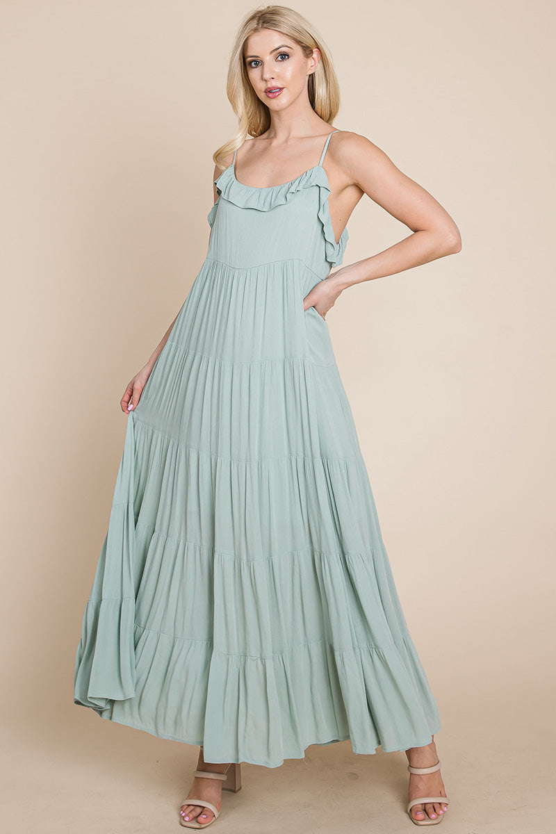 LISA Tiered Tie Strap Cami Maxi Dress