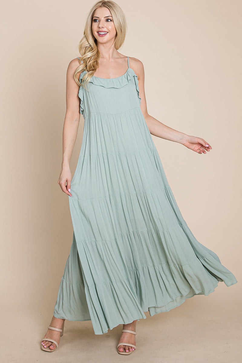 LISA Tiered Tie Strap Cami Maxi Dress