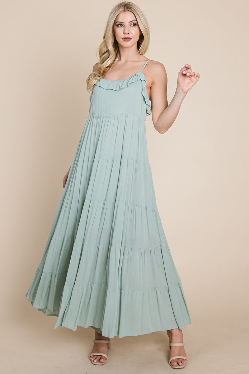 LISA Tiered Tie Strap Cami Maxi Dress