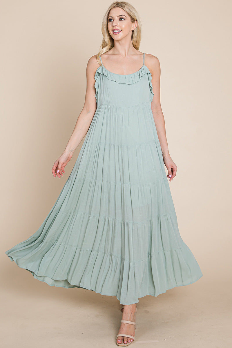 LISA Tiered Tie Strap Cami Maxi Dress