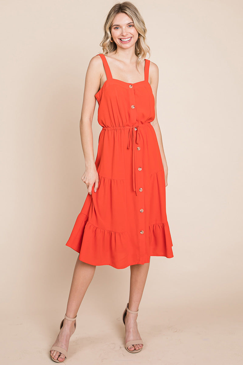 Sunny Tier Button-Front Midi Dress