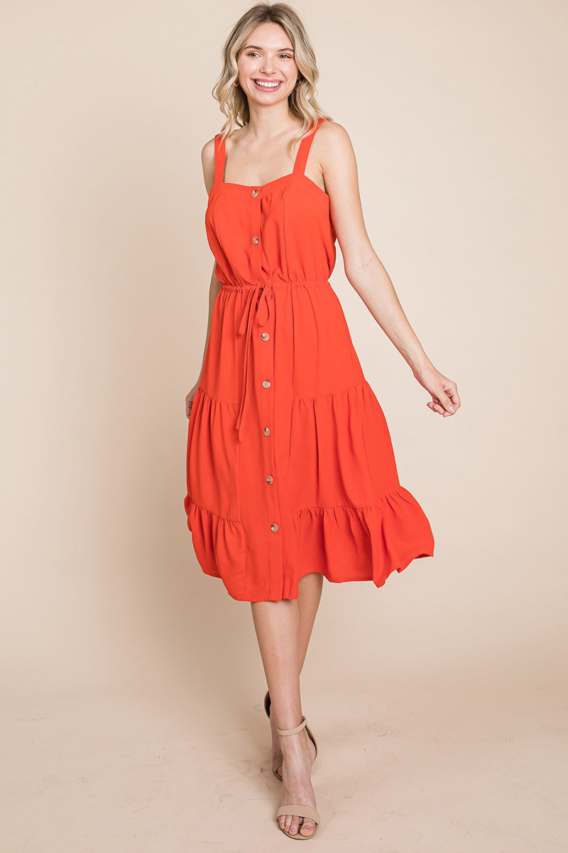 Sunny Tier Button-Front Midi Dress