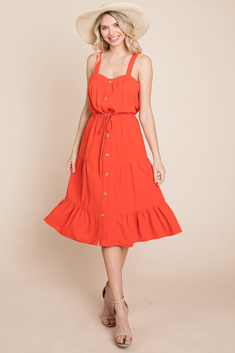 Sunny Tier Button-Front Midi Dress