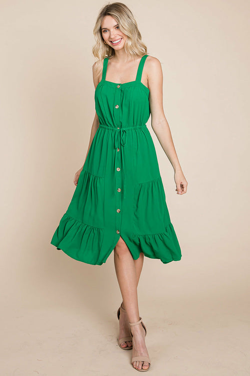 Sunny Tier Button-Front Midi Dress