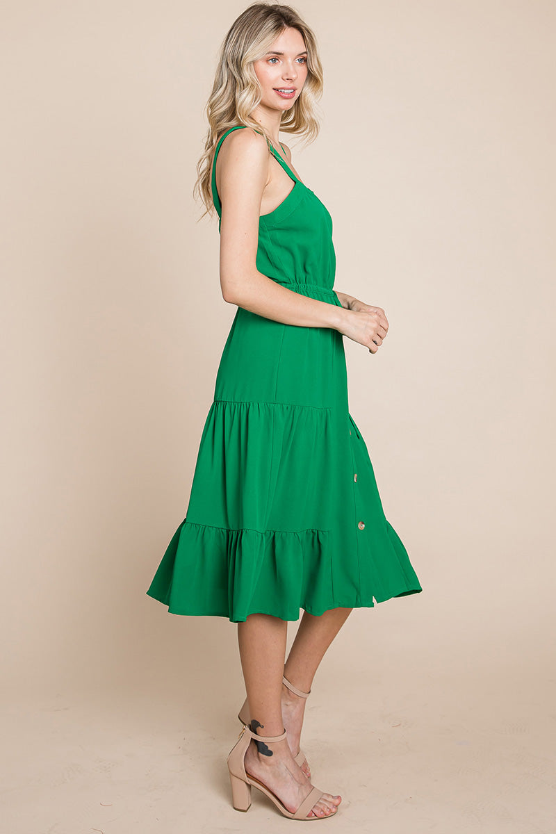 Sunny Tier Button-Front Midi Dress