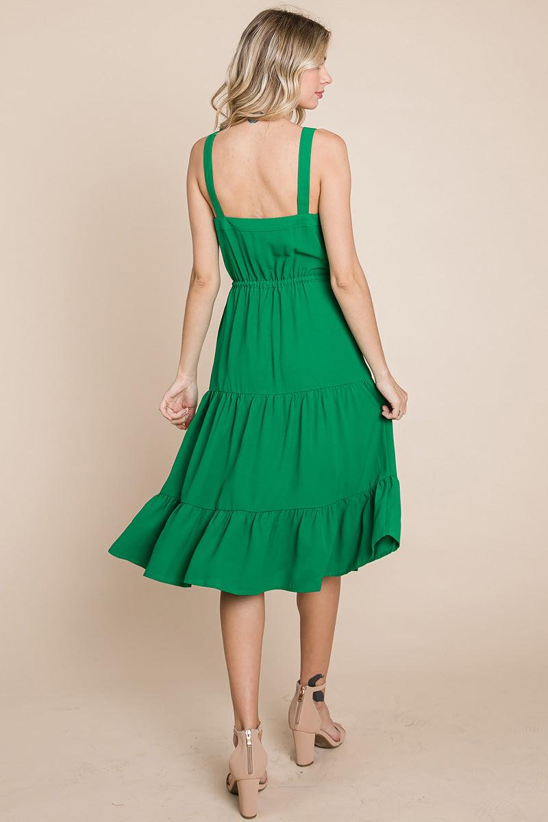 Sunny Tier Button-Front Midi Dress