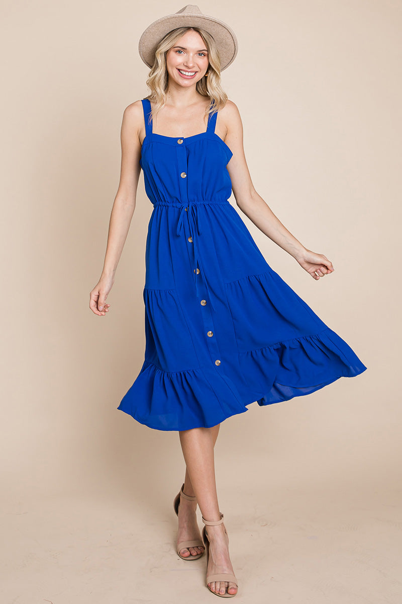 Sunny Tier Button-Front Midi Dress