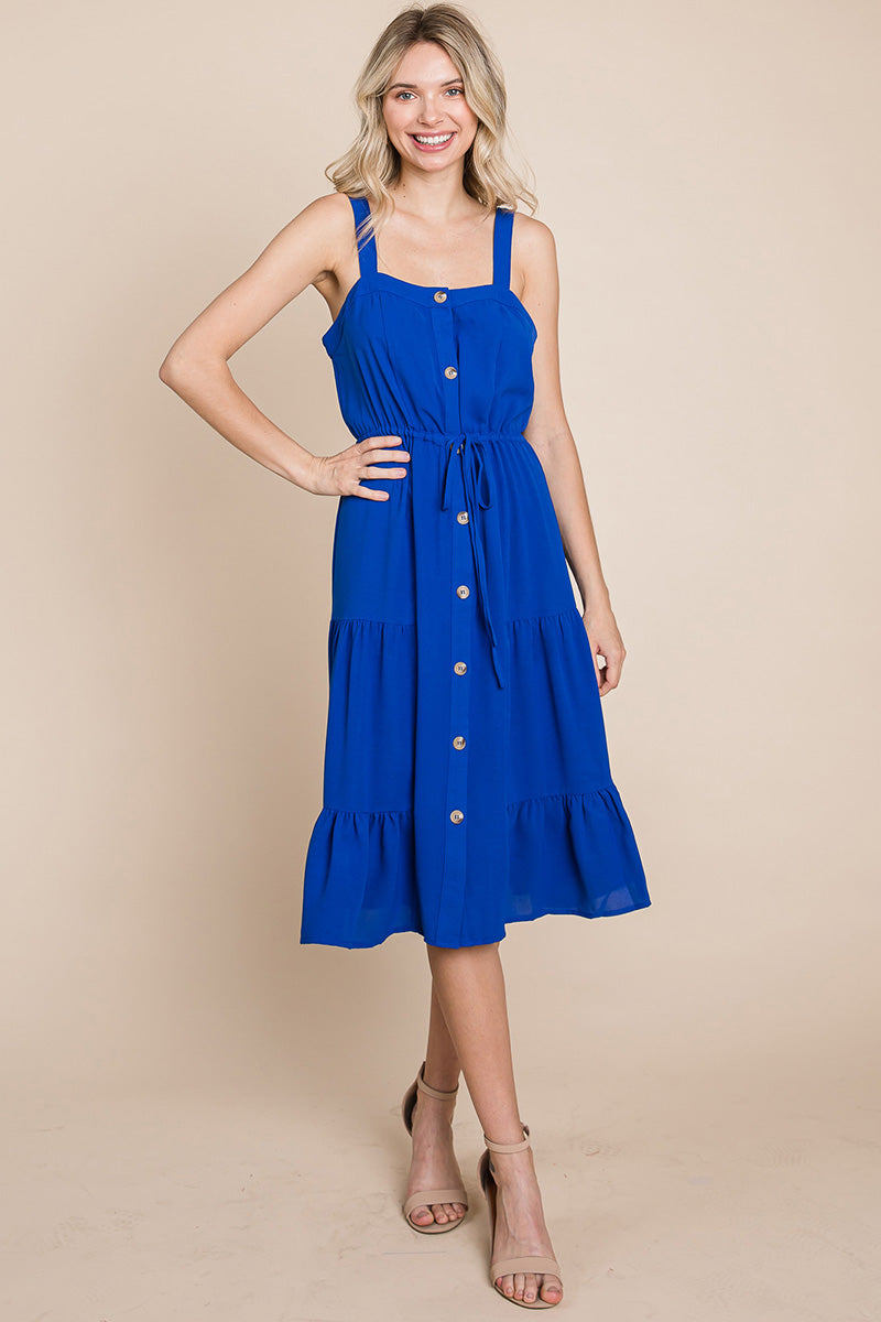 Sunny Tier Button-Front Midi Dress