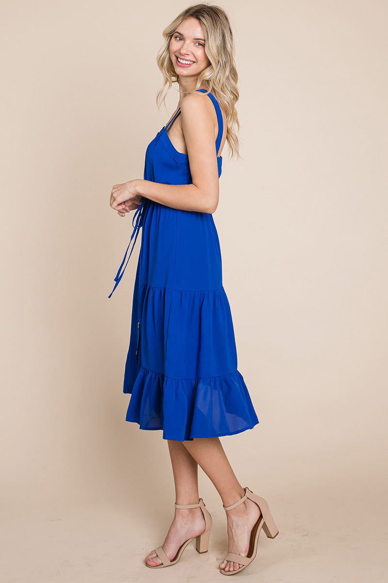 Sunny Tier Button-Front Midi Dress