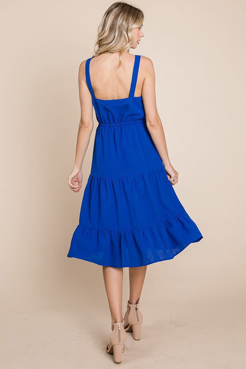 Sunny Tier Button-Front Midi Dress