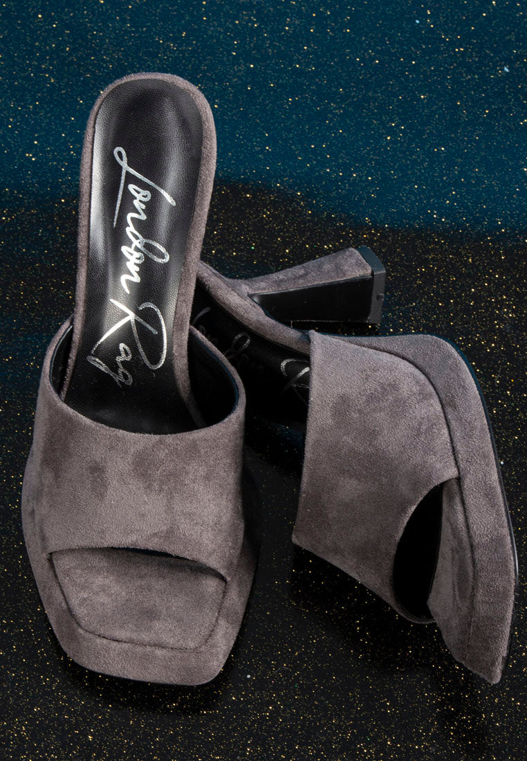 COYME Micro Suede Slip On Spool Heeled Sandals