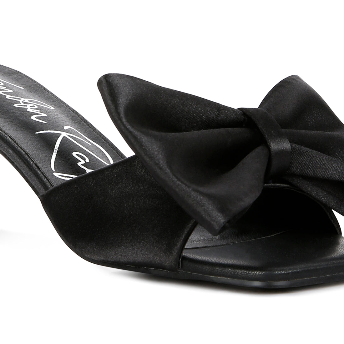 SASS Black Satin Bow Kitten Heels
