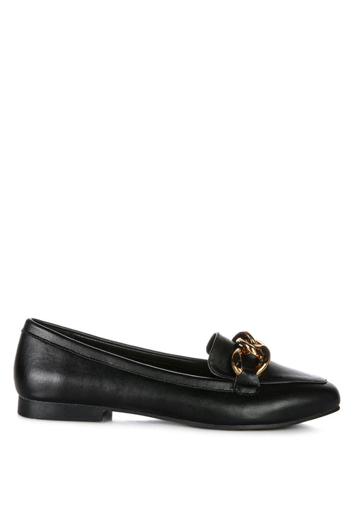 Claire Betts Chunky Metal Chain Faux Leather Loafers
