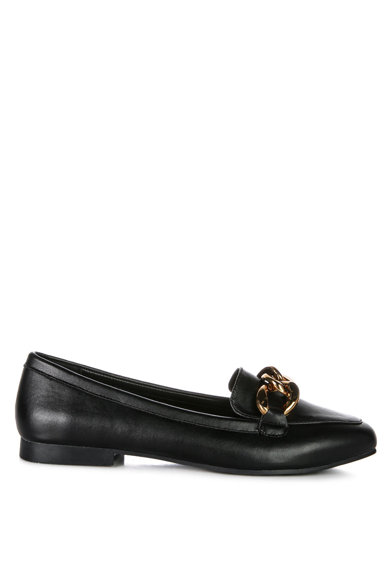 Claire Betts Chunky Metal Chain Faux Leather Loafers