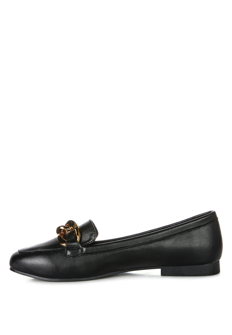 Claire Betts Chunky Metal Chain Faux Leather Loafers