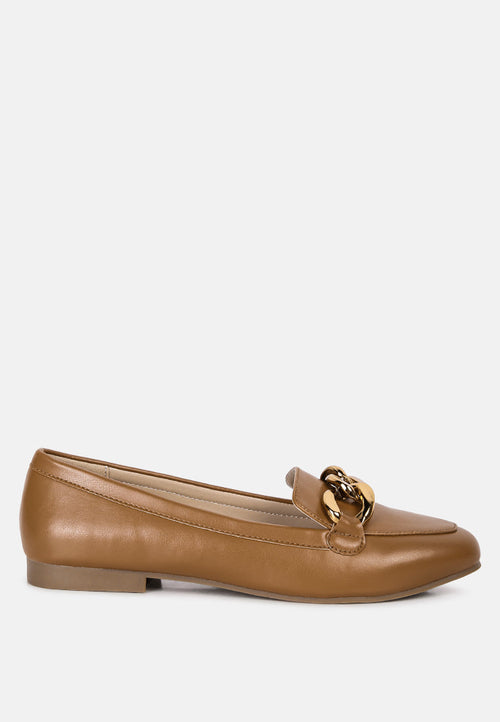 Claire Betts Chunky Metal Chain Faux Leather Loafers