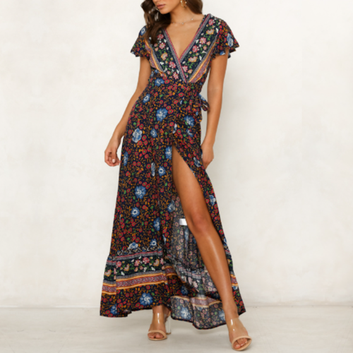 Sunset Stroll Floral Wrap Maxi Dress