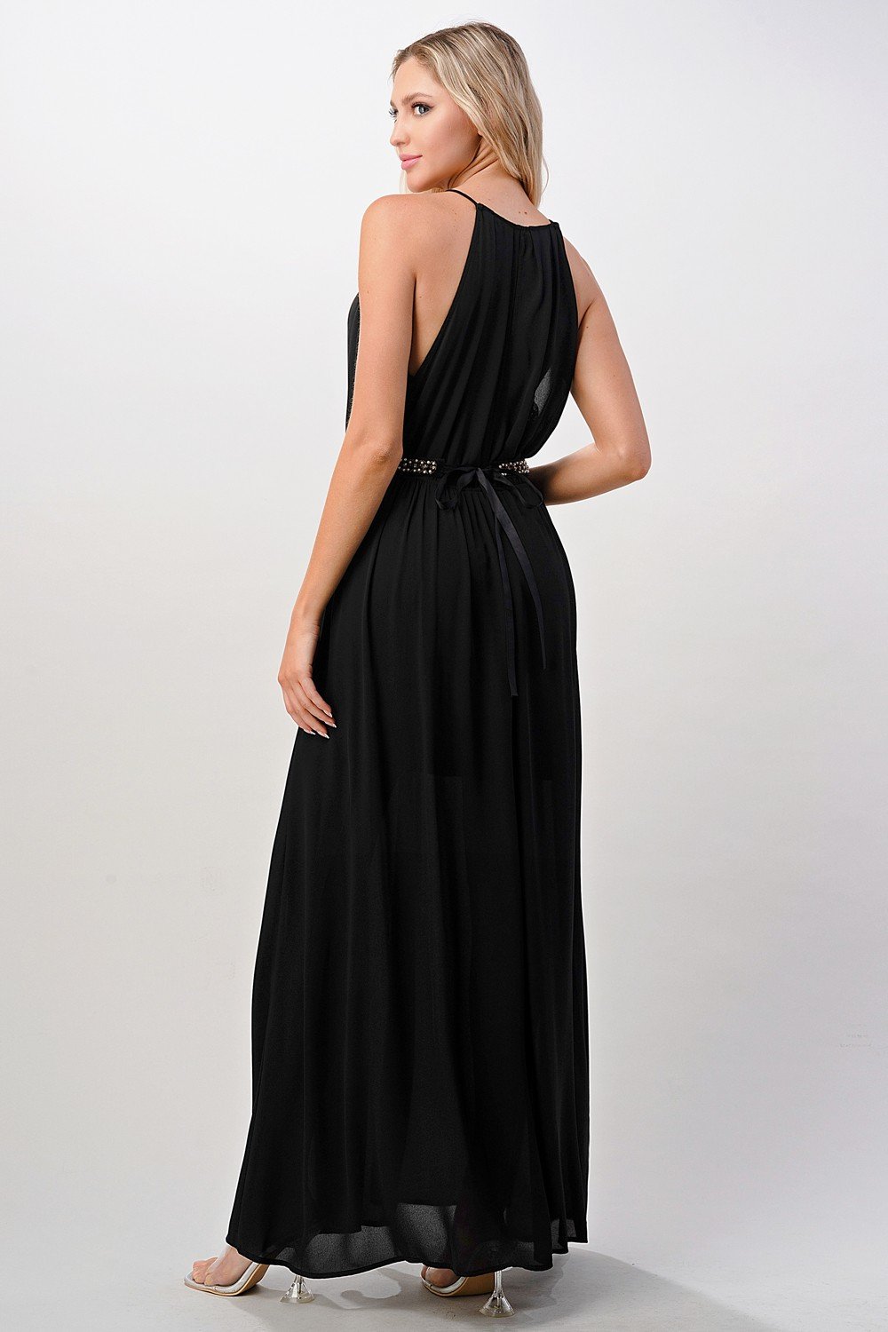 ARROW Halter Neck Maxi Dress with Beaded Waist Detail