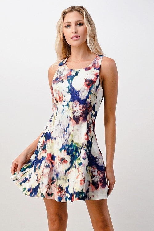 ARROW Sleeveless A-Line Dress with Watercolor Floral Print