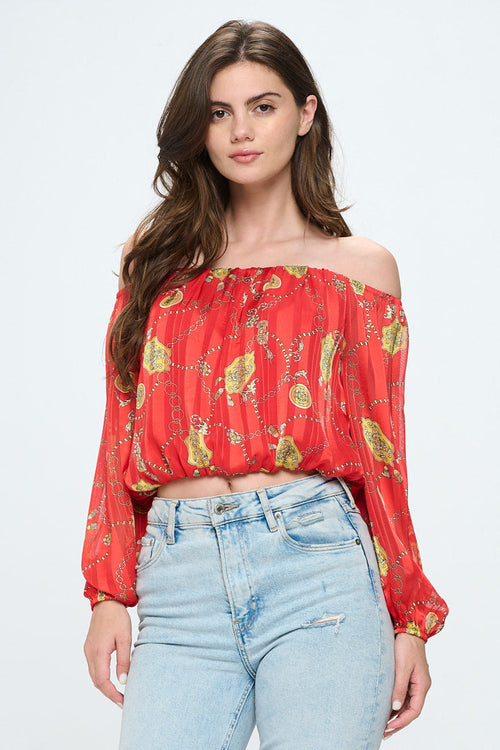 ARROW Off-Shoulder Top with Long Sleeves