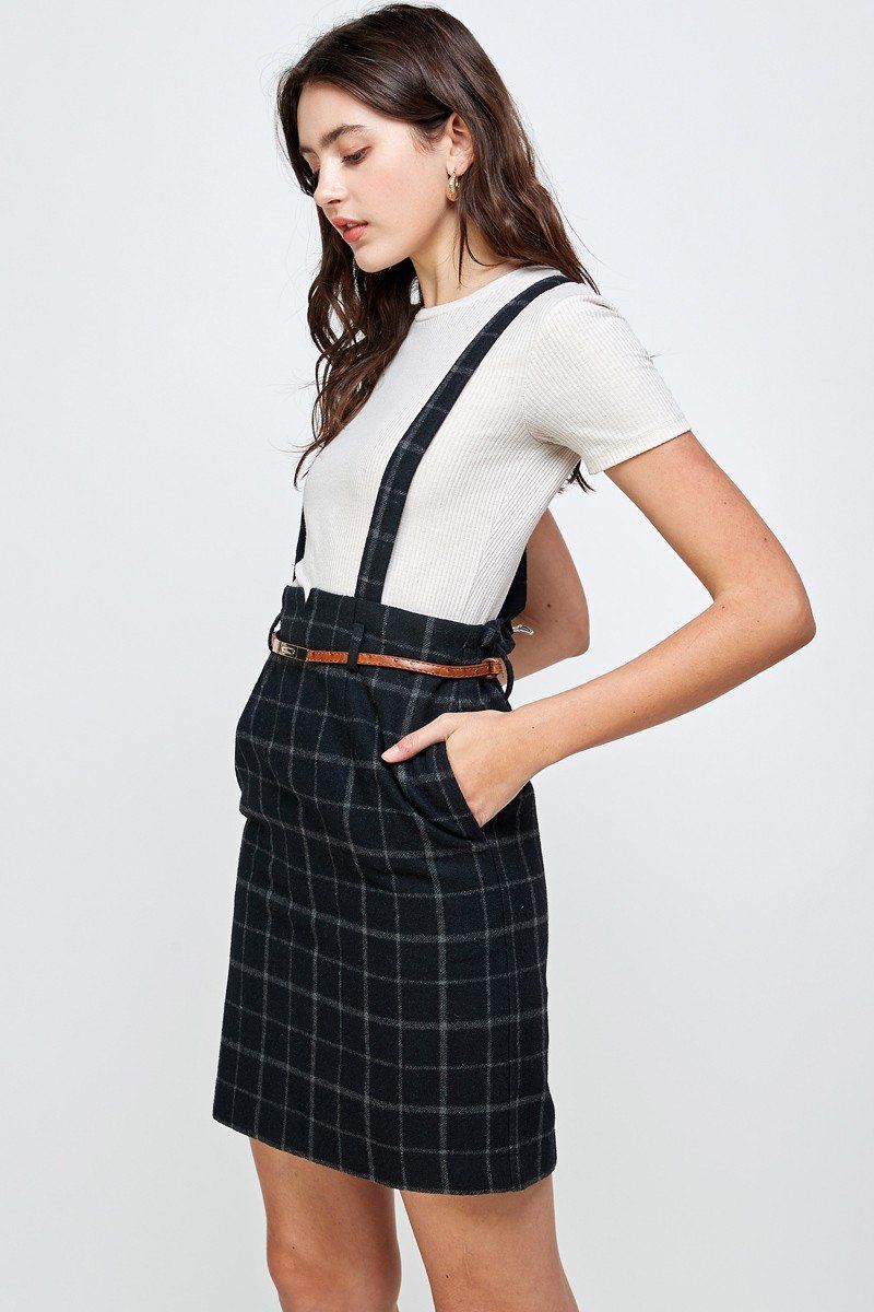ARROW Plaid Suspender Skirt with Belt Detail
