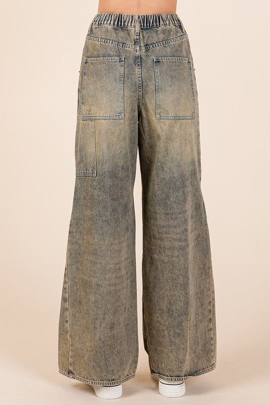 Stonefield Washed Wide Leg Utility Jeans