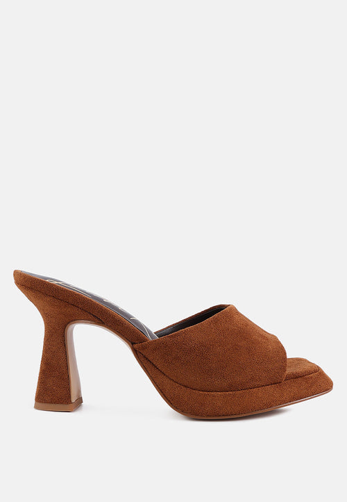 COYME Micro Suede Slip On Spool Heeled Sandals