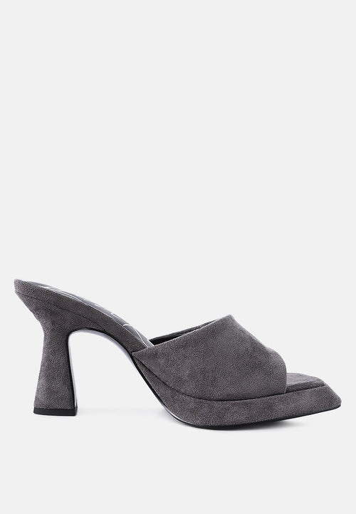 COYME Micro Suede Slip On Spool Heeled Sandals