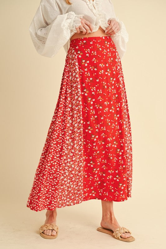 Crimson Meadow Patchwork Maxi Skirt