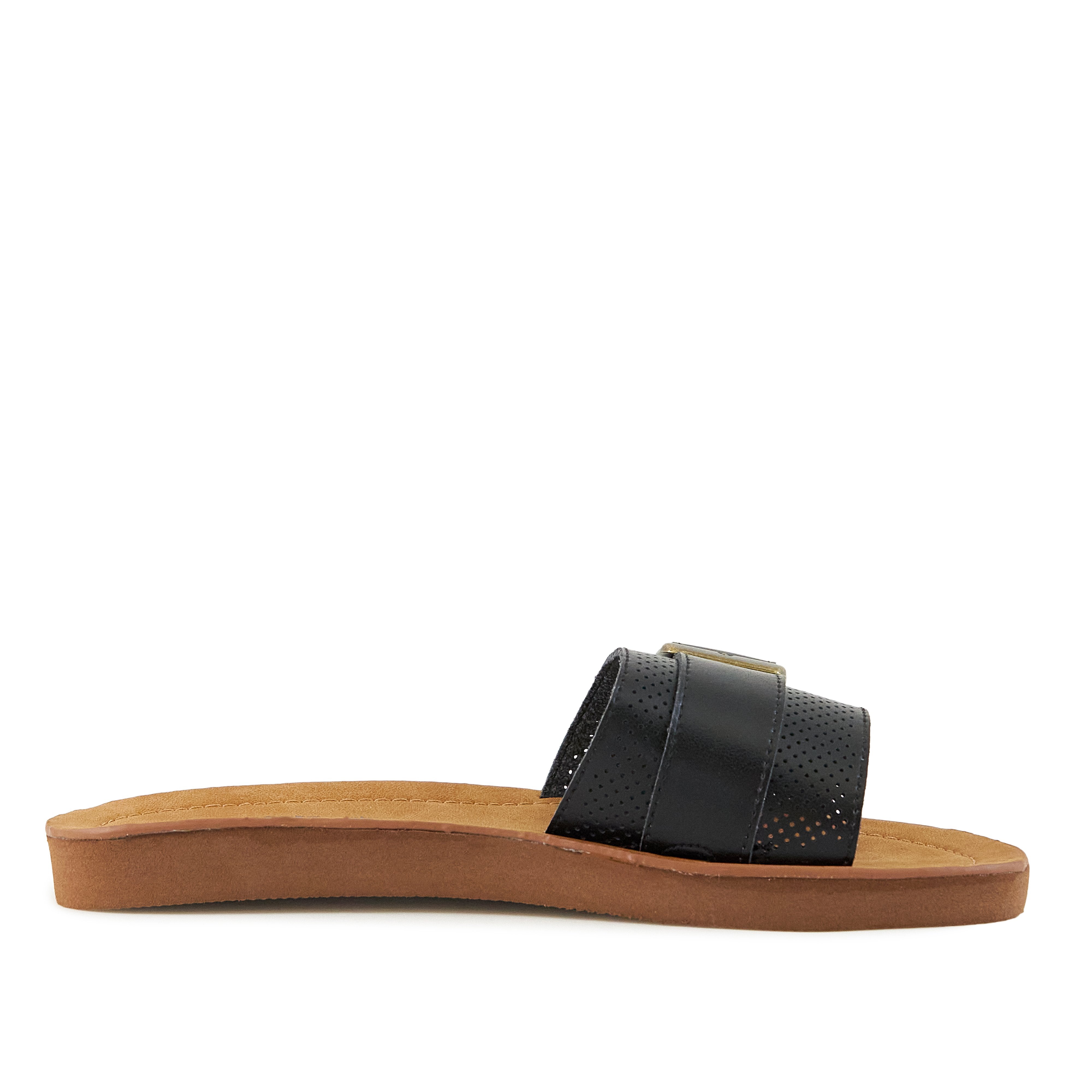 Pear Buckle Down Sandals in Black