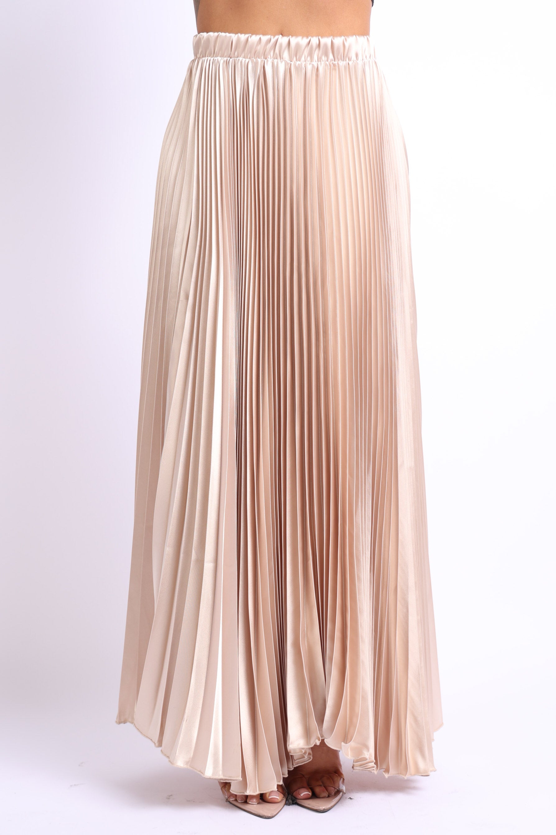 Pearl Monfried Pleated Satin Maxi Skirt