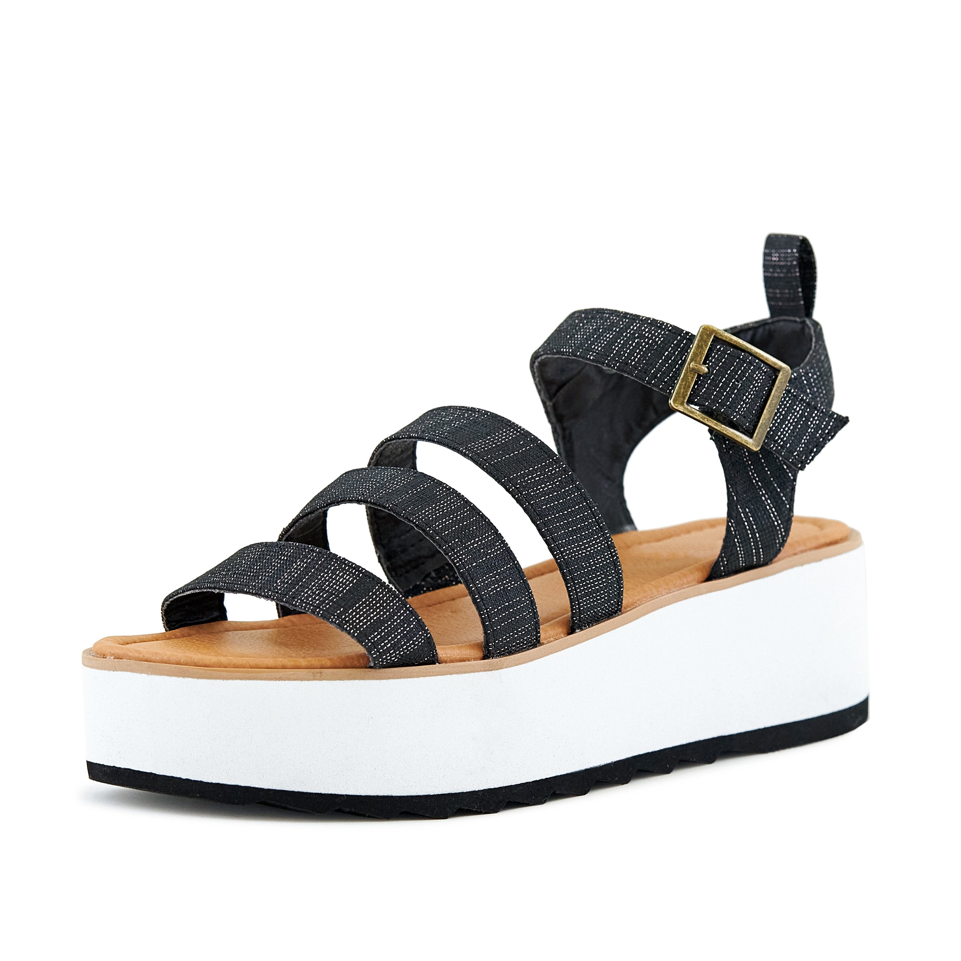 Pear Kauai Platform Sandals in Black Sparkle